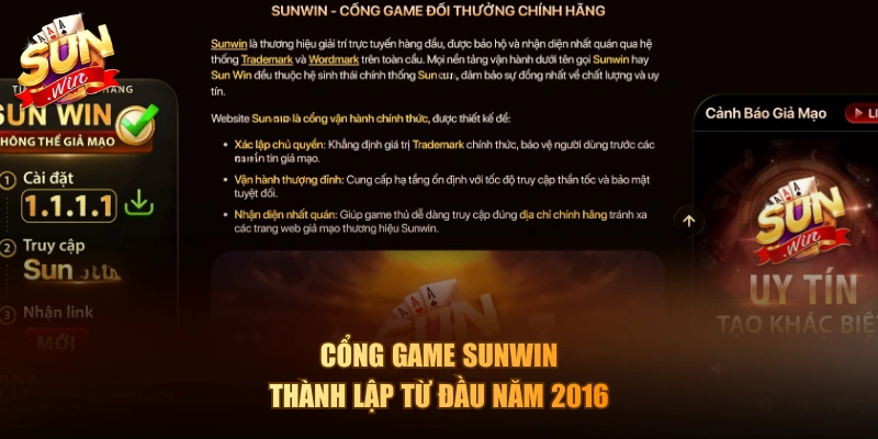 Cổng game Sunwin thành lập từ đầu năm 2016